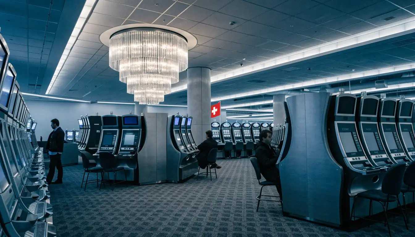 Modernes Schweizer Casino ohne konkrete Marken, elegante Innenraumansicht